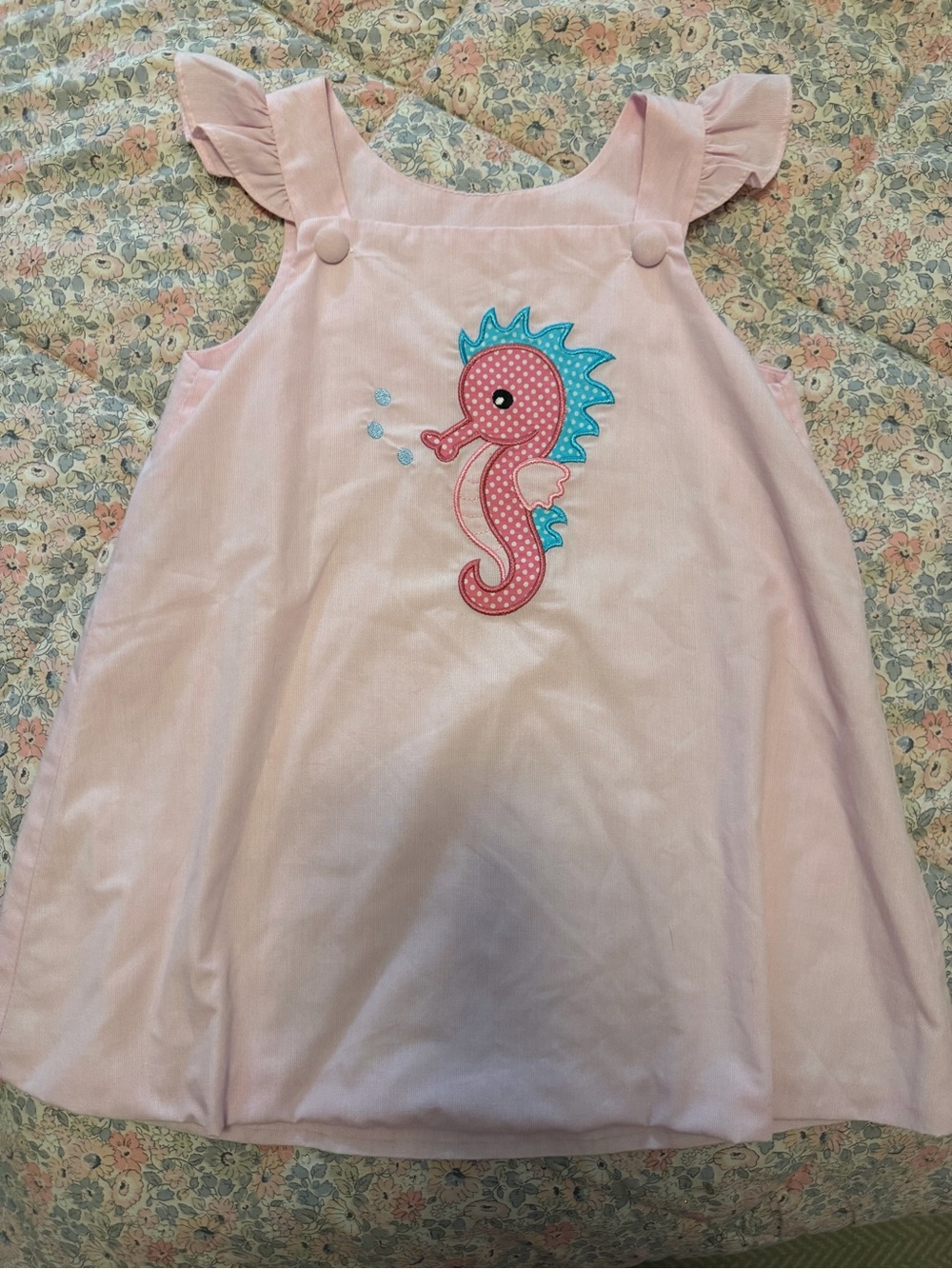 Girls Pink Seahorse Appliqué Dress